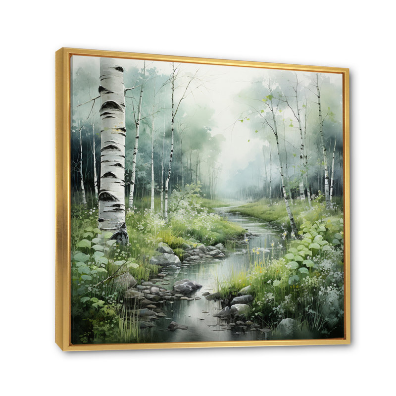 Birch Woods Ethereal Elegance V - Forest Canvas Prints, Cadre flottant doré, H 36 po x l 36 po x P 1,5 po