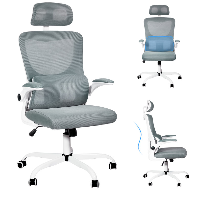 Chaise de travail ergonomique en filet Keli-Anne, Blanc, gris
