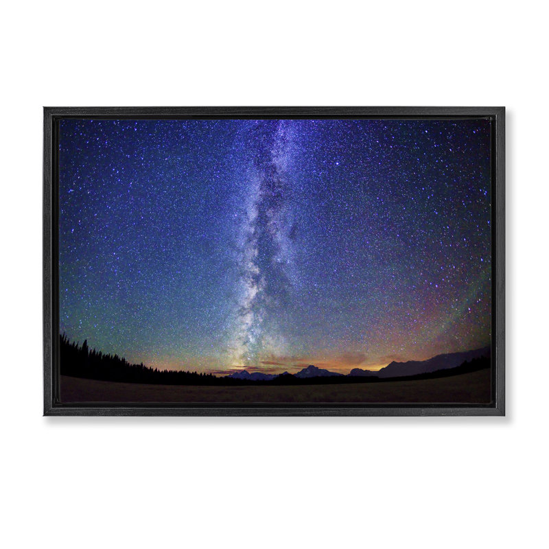 Cadre flottant à étoiles Milky Way sur terre, design par Royce Bair, H 21 po x l 31 po, Cadre flottant noir de jais