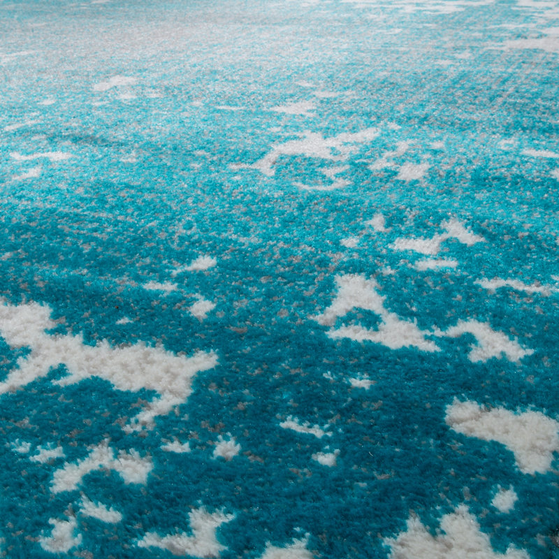 Tapis à motif abstrait éclaboussures d'aspect usé crème turquoise, Rectangle 2 pi x 3 pi 3 po