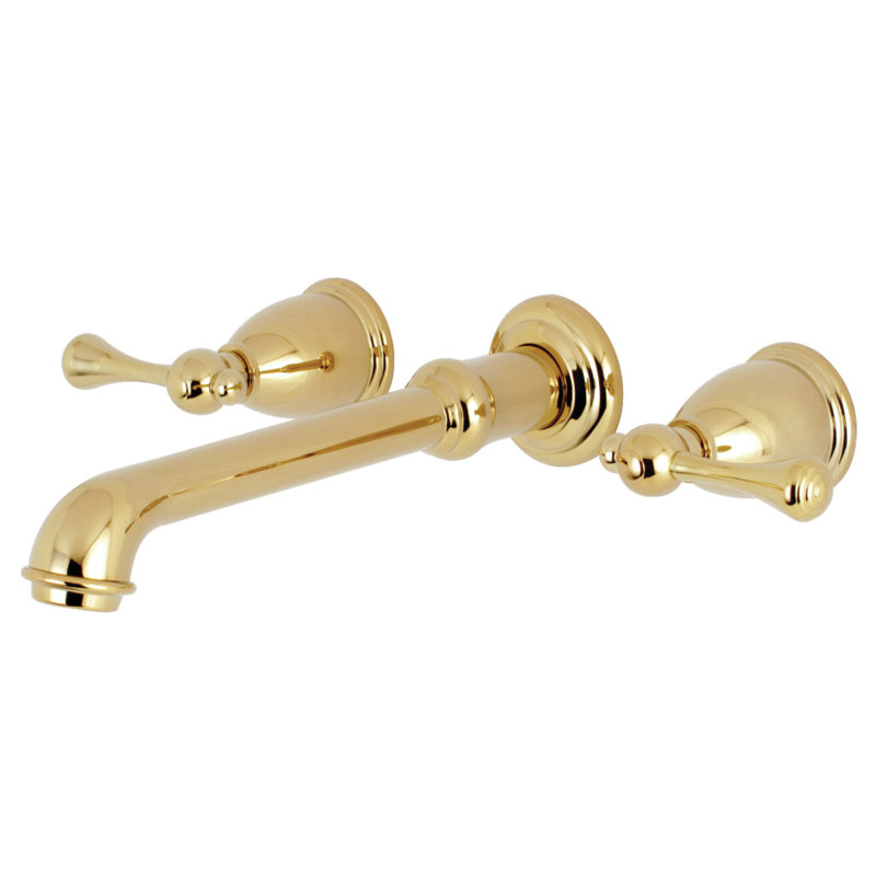 Kingston Brass English Country Two-Handle 3-Hole Wall Mount Roman Tub Faucet, Polished Brass