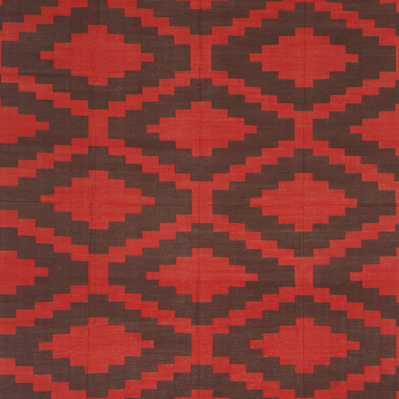Brown & Red Geometric Flatweave Cotton Rug, Rectangle 7'10" x 9'10"