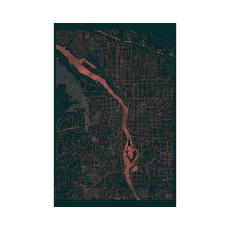 Portland Infrared Urban Blueprint Map by Hubert Roguski - Wrapped Canvas Painting, 66.04 cm H x 45.72 cm W x 3.175 cm D