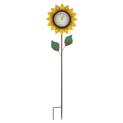 45" Metal and Acrylic Flower Thermometer Outdoor Garden Stake with Weather Resistant Finish - Copper