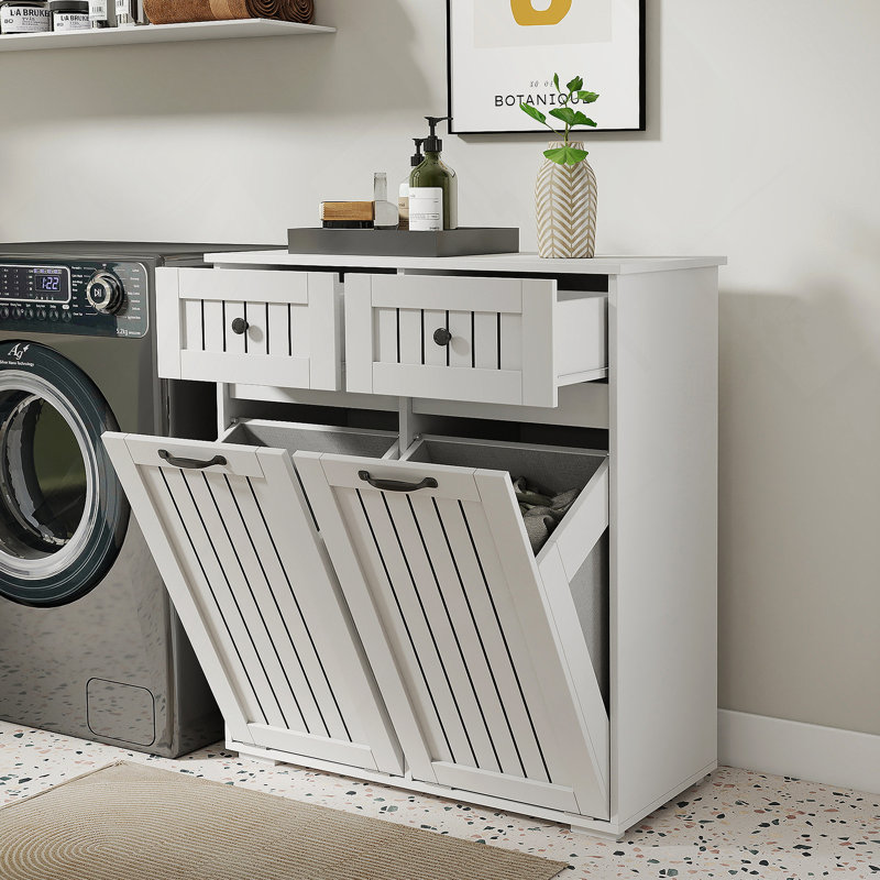 Armoire à linge avec 2 tiroirs et 2 paniers à linge amovibles