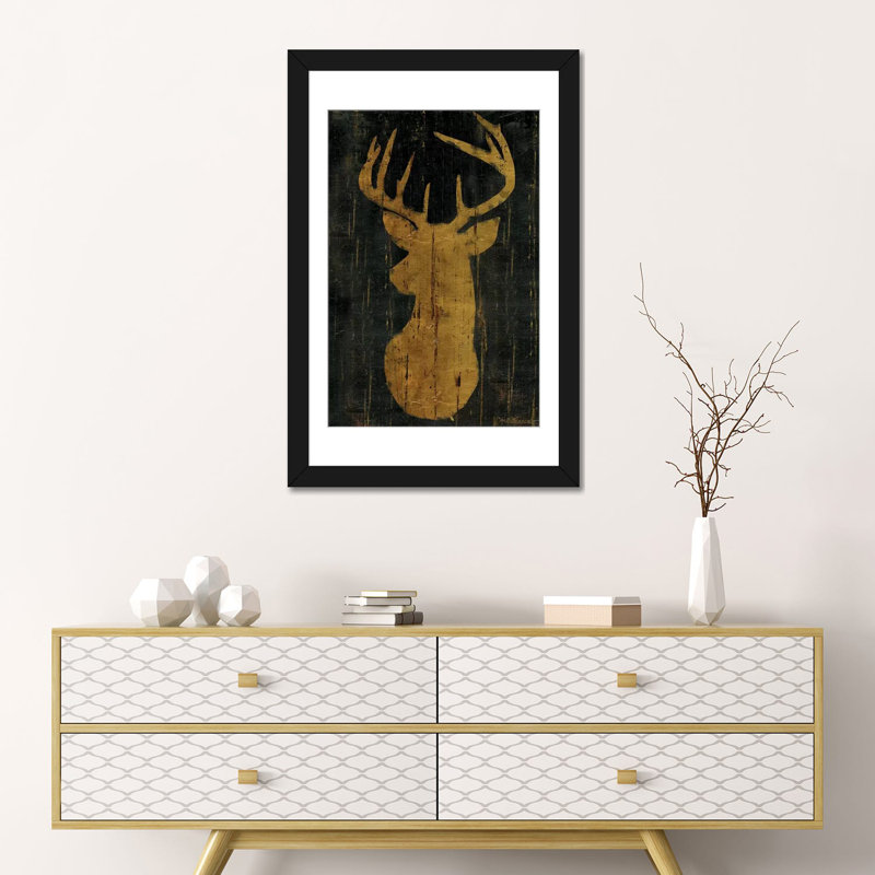 « rustique preproduction animaux head cerf », impression sur toile, H 24 po x l 16 po x P 1 po, Papier d'art encadré noir