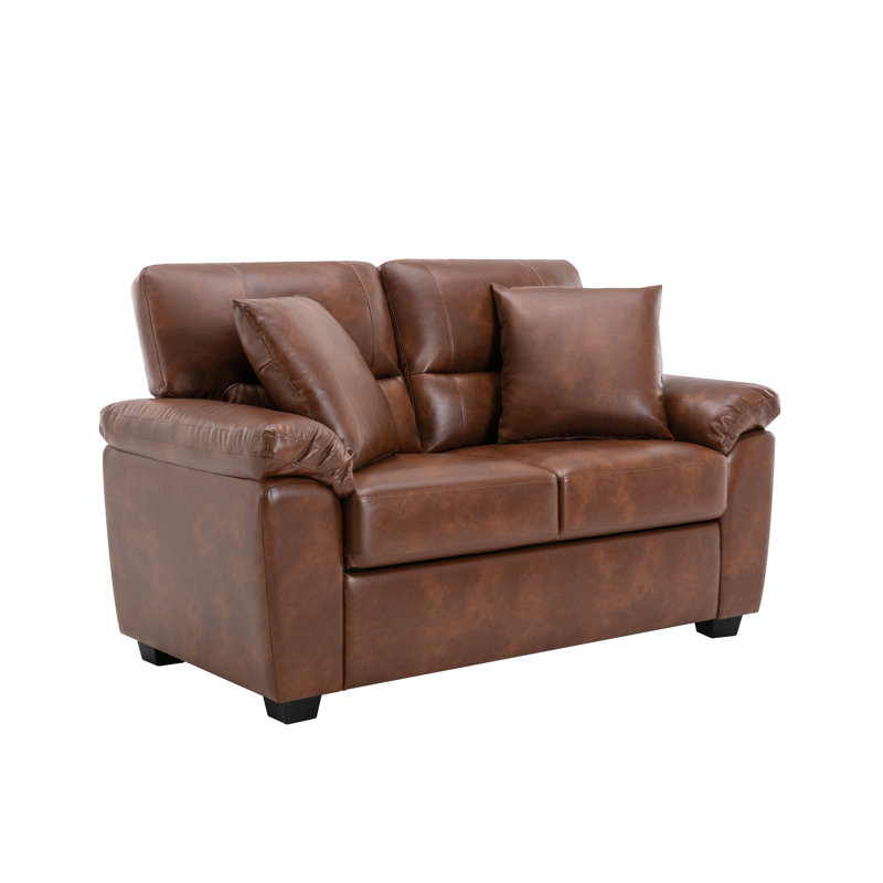 Cianca 61" Pillow top Arm Loveseat with Reversible Cushions, Brown Faux Leather