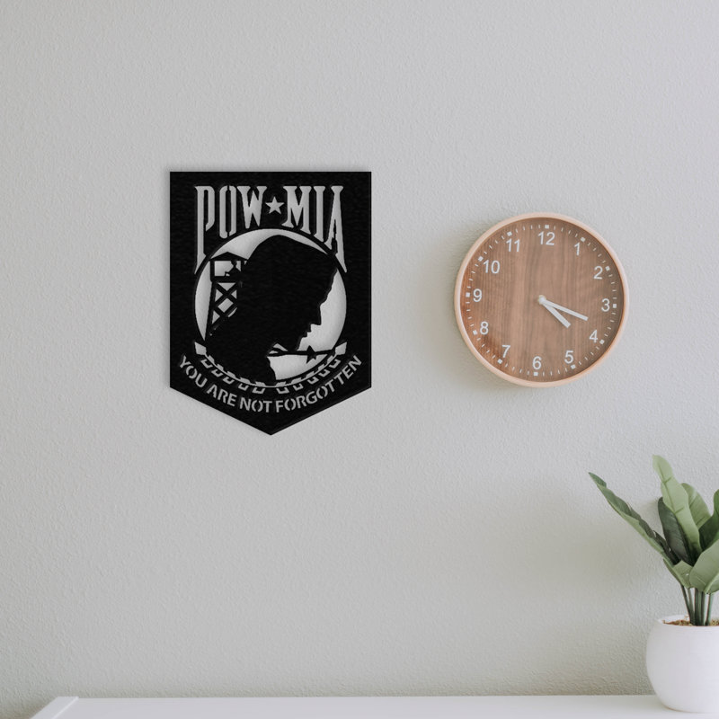 POW MIA Flag Wall Décor, Silver, 18" H x 14" W x 0.06" D