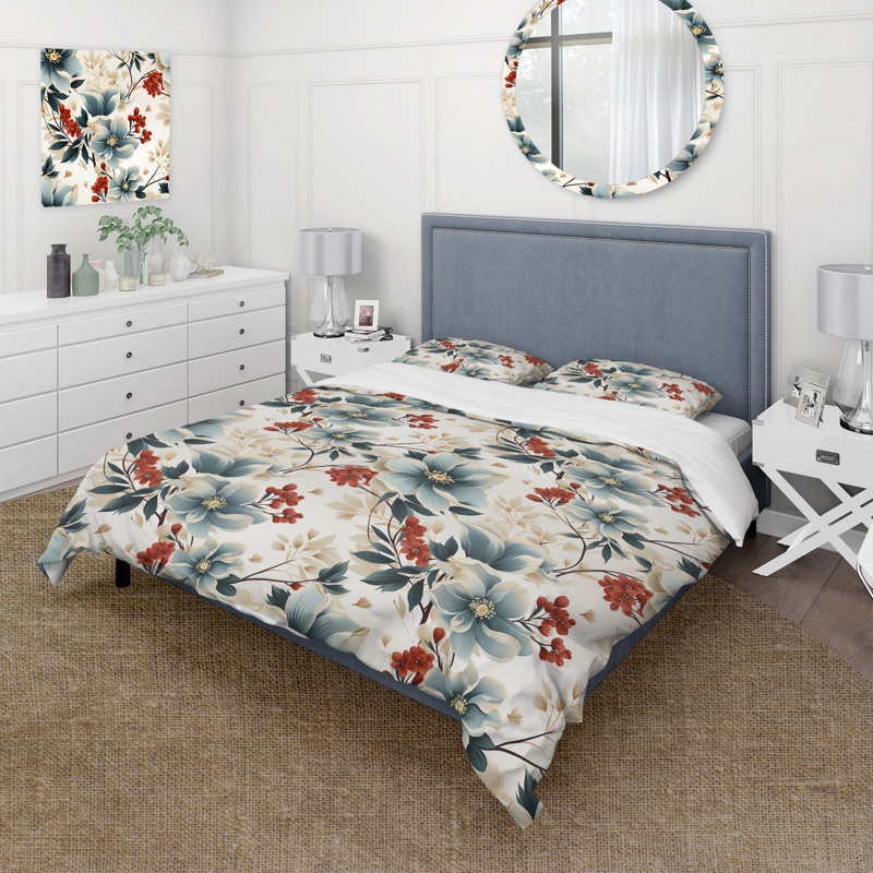 Ensemble de housse de couette floral rouge et blanc Asian Zen Floral, Housse de couette pour très grand lit et 2 très