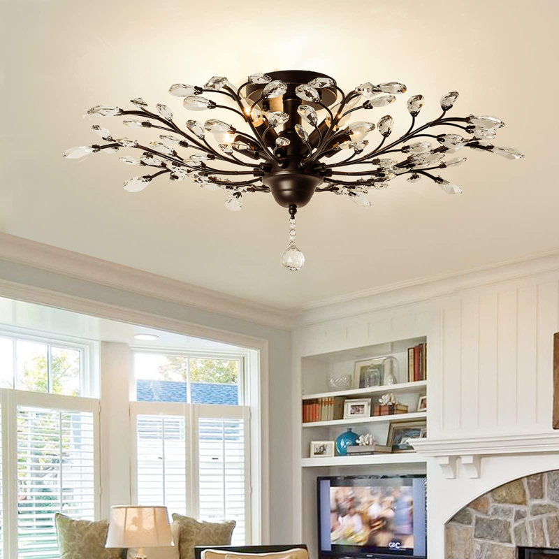 Nevis 5 - Light 80cm Dimmable Crystal Semi Flush Mount, Matte Black