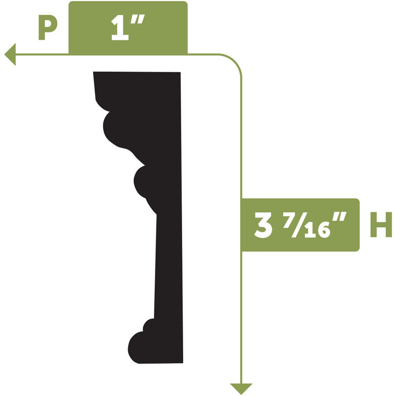 3 7/16"H x 1"D x 144"L Casing Flexible Moulding, 3.44" H x 144" W x 1" D