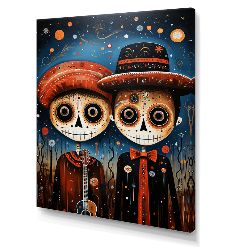 Art mexicain, Jour des Morts 3 - Art mural mexicain, Toile tendue, H 44 po x l 34 po x P 1,5 po