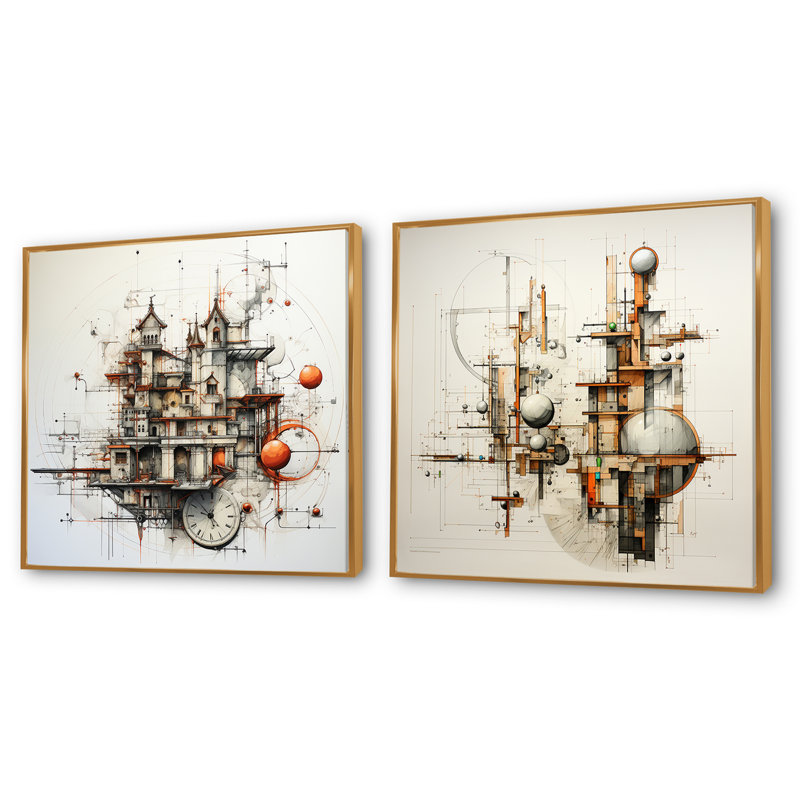 «Surealism», «Ensemble de 2 collages surréels», Encadrement doré, H 36 po x l 73 po