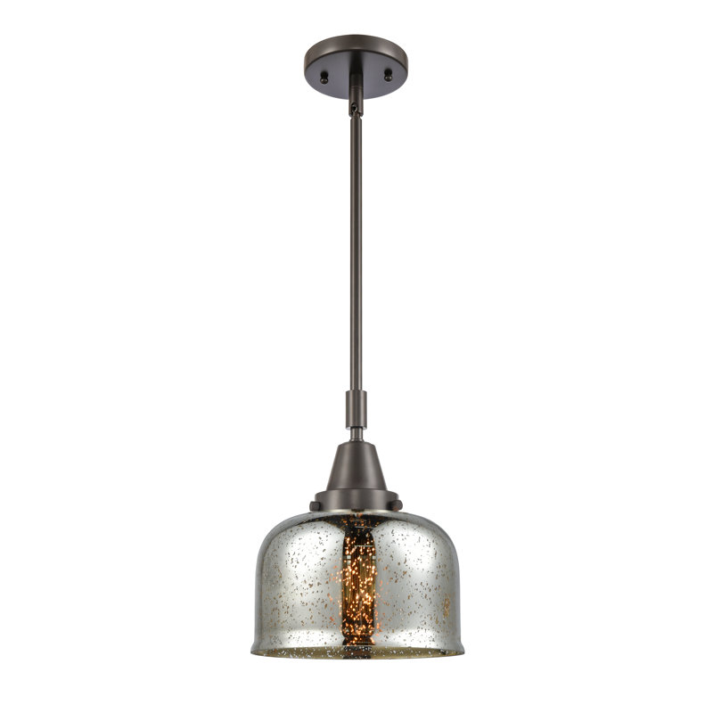 Luminaire suspendu 1 lumière à une cloche, Argent mercuré plaqué, H 44,12 po x l 8 po x P 8 po, Bronze huilé
