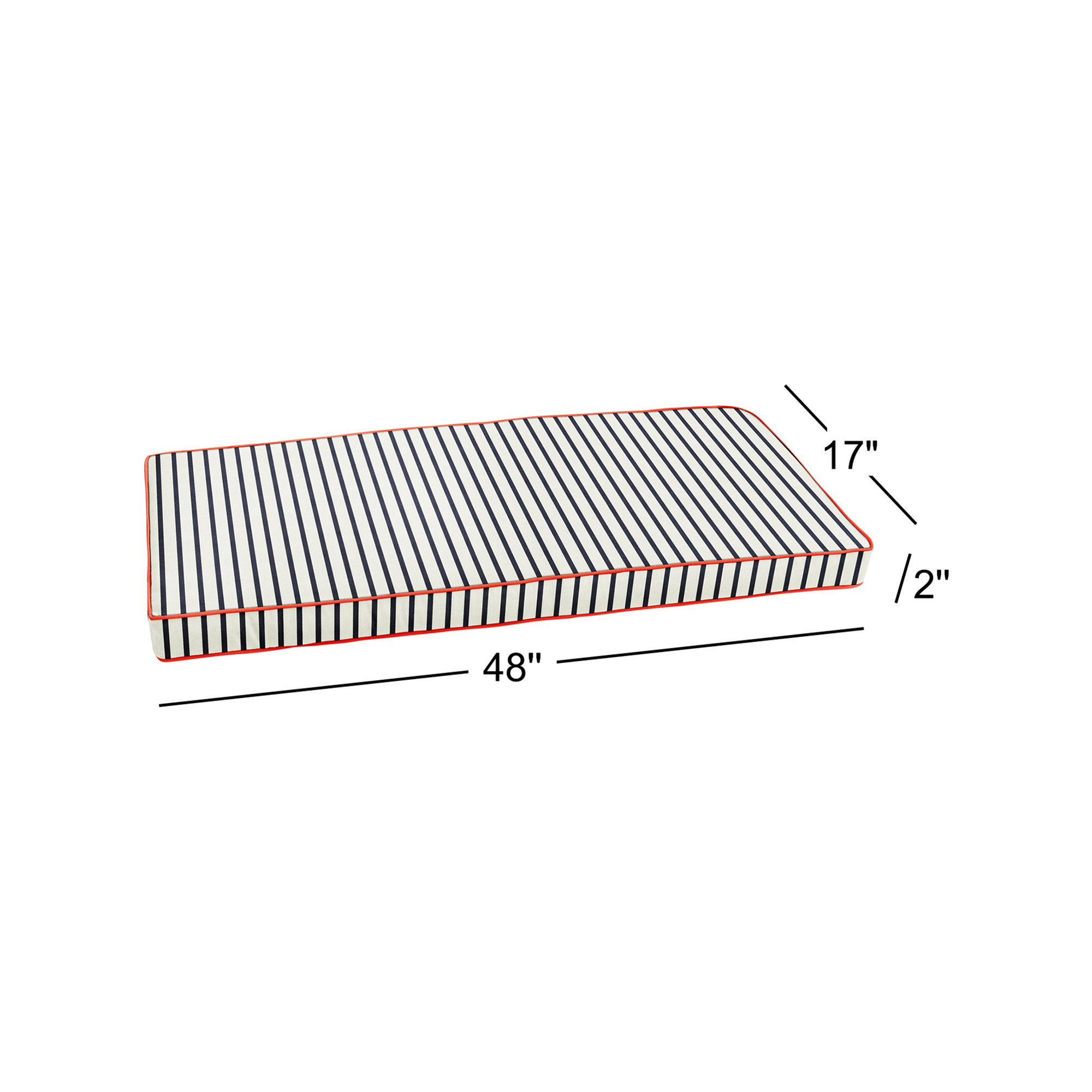 Striped Outdoor Bench Cushion, 2" H x 48" W x 17" D