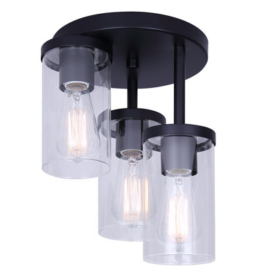 Britton 3-Light Semi-Flush Ceiling Fixture, Matte Black Finish