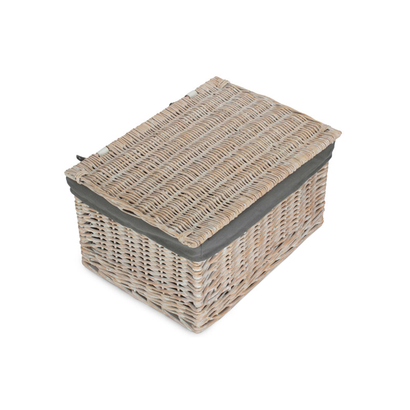 Wicker Extra Large Lined Storage Hamper Basket, White Wash/Grey