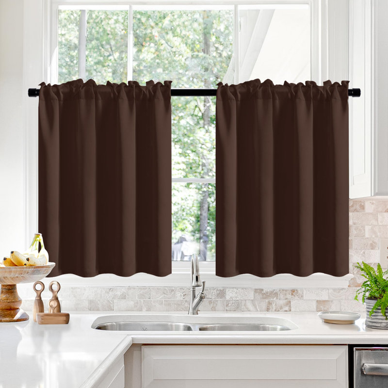Short Room Darkening Thermal Insulated Window Curtains (Set of 2), 30" W x 36" L, Chocolate