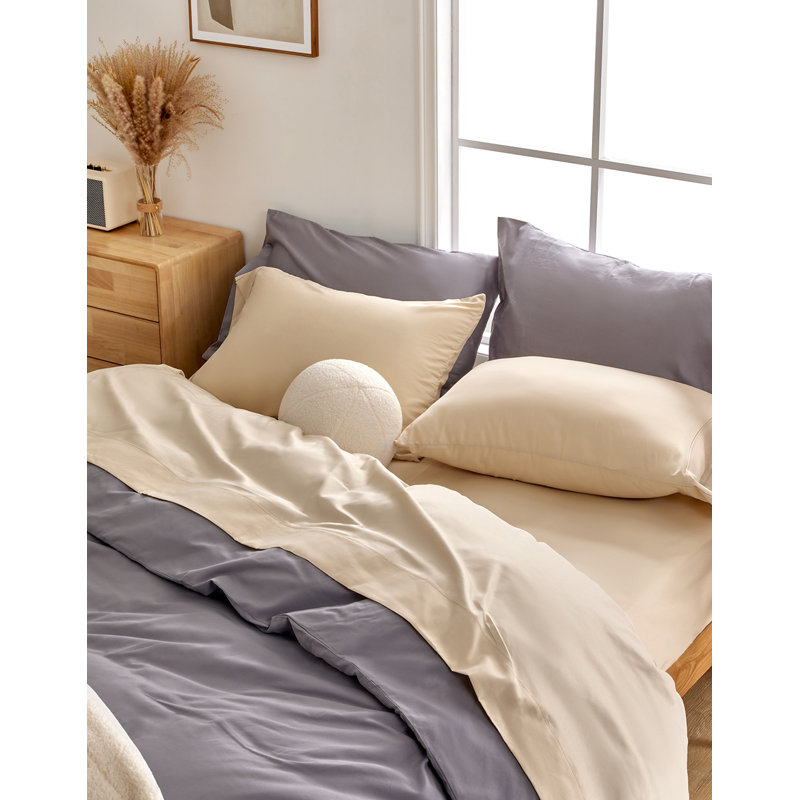  Ensemble de draps respirants Coolest-Comfort, Très grand drap + 1 drap-housse + 2 taies d'oreil, Beige