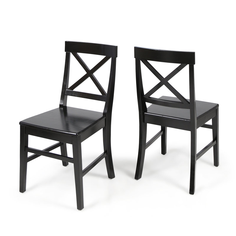 Ensemble de 2 chaises de salle à manger Ricks, dossier croisé en X, pieds à dossier courbé, bois noir, Noir