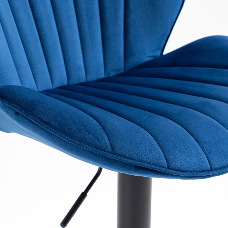 Tabourets de bar bleus ajustables avec dossier et repose-pieds, ensemble de 2, hauteur comptoir de cuisine, style pub, avec repose-pieds classique.