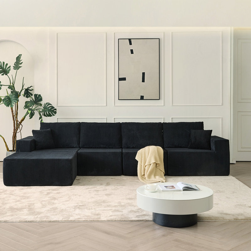 4 places avec repose-pieds et 2 coussins, Noir