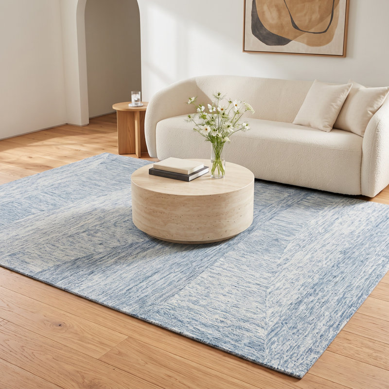 Kempner Hand-Tufted Blue/Ivory Wool Area Rug, Rectangle 9' x 12'