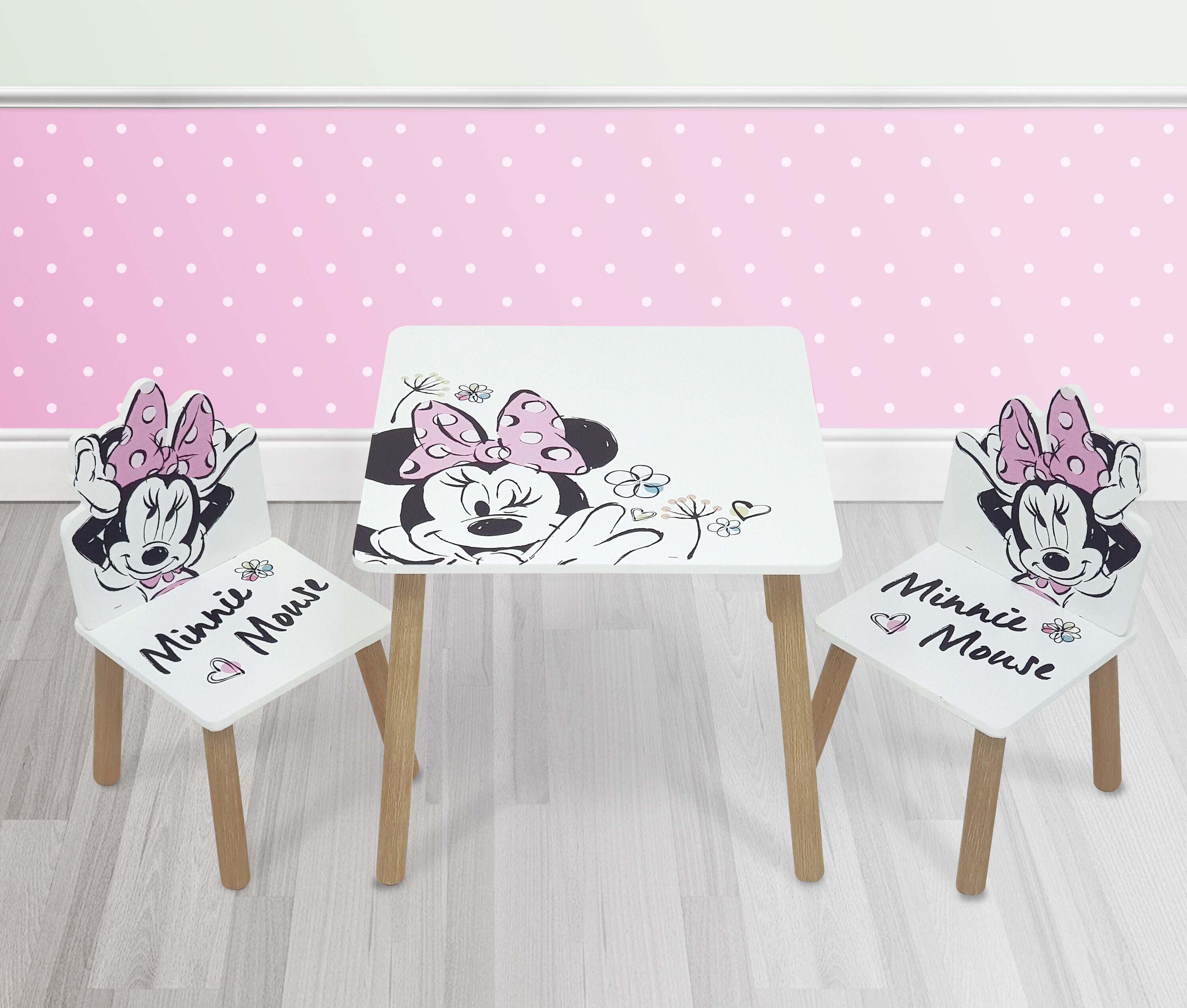 Minnie mouse wooden 2025 table and chair set