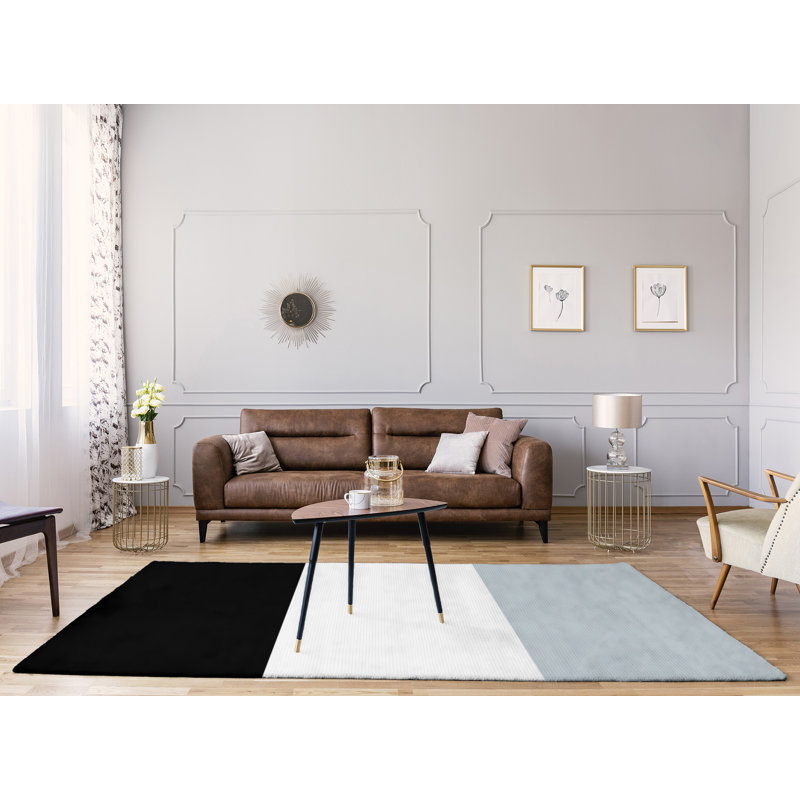 Tapis noir/argent rayé, Rectangle 9 pi x 12 pi