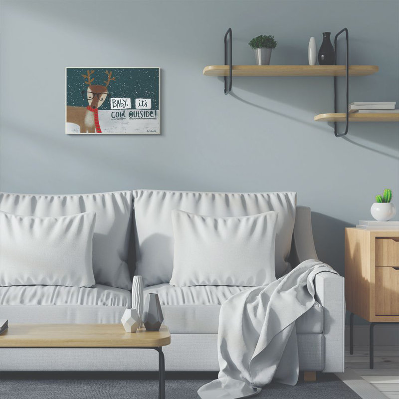 «Baby Its Cold dehors Deer», peinture, Plaque en bois, H 13 po x l 19 po