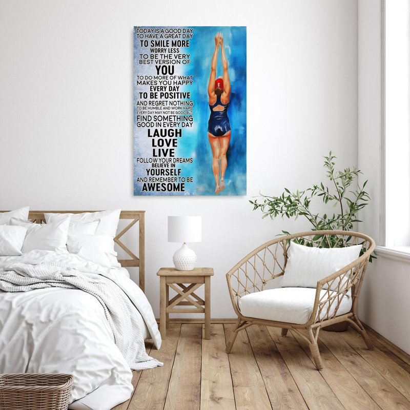 Natation aujourd'hui est bonne journée, H 14 po x l 11 po x P 1,25 po