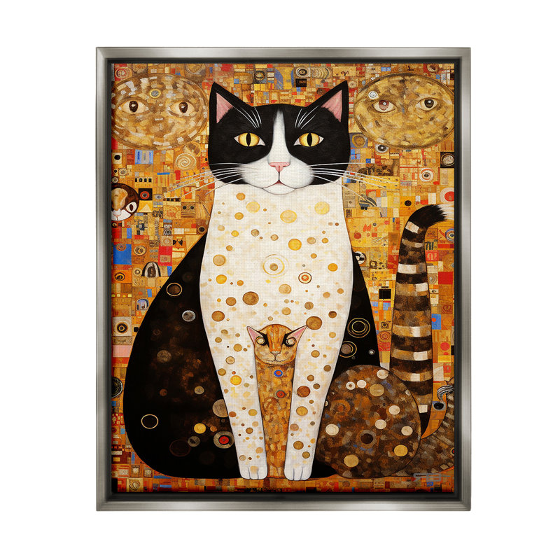 "Mosaic Style Cats Pattern" par RB sur toile, H 31 po x l 25 po, Cadre flottant gris lustré