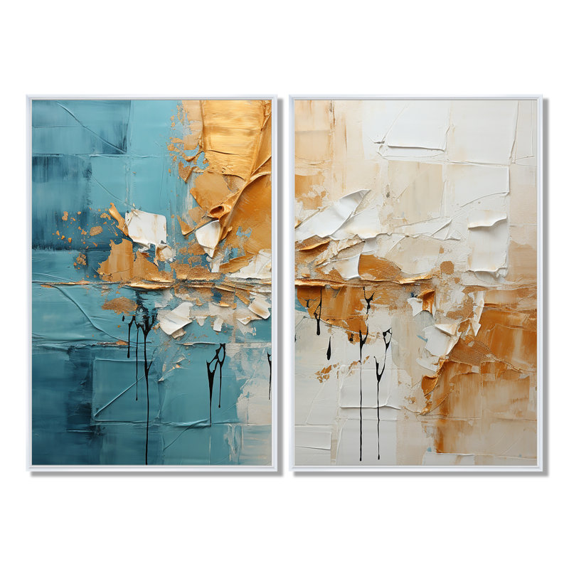Transcendent Textures I - Large Collages abstraits sur toile, art mural 2 panneaux, Impression encadrée flottante, White