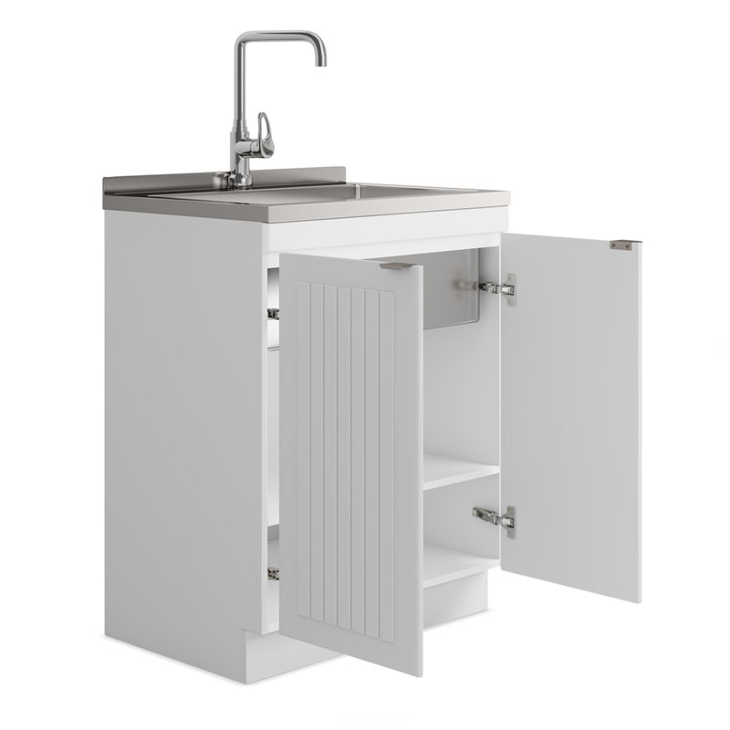 Murphy - Armoire à linge 28 po avec robinet et évier en acier inoxydable - blanc, 28"