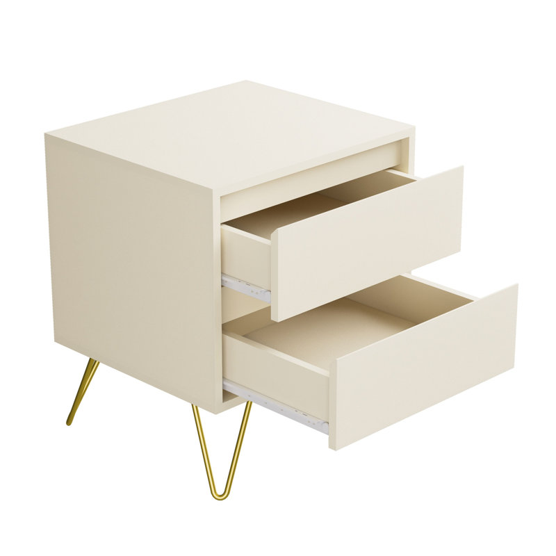 Almaas 45cm W Manufactured Wood Bedside Table, Cream