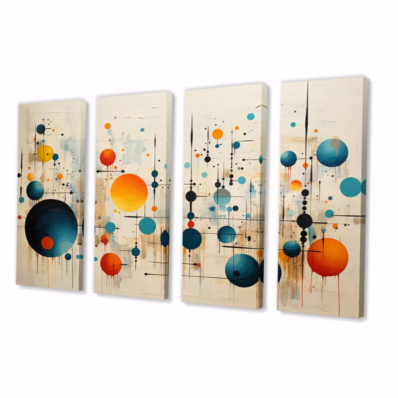 «Green Green Beige Mid Century Abstract Retro III», impressions sur toile Mid-Century - 4 panneaux
