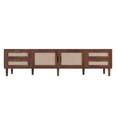 Meuble télé de 78 pouces (198 cm) pour téléviseurs jusqu'à 85 pouces (216 cm), console multimédia avec 4 tiroirs, pieds en bois massif, charnières à fermeture douce, pour salon, centre de divertissement moderne