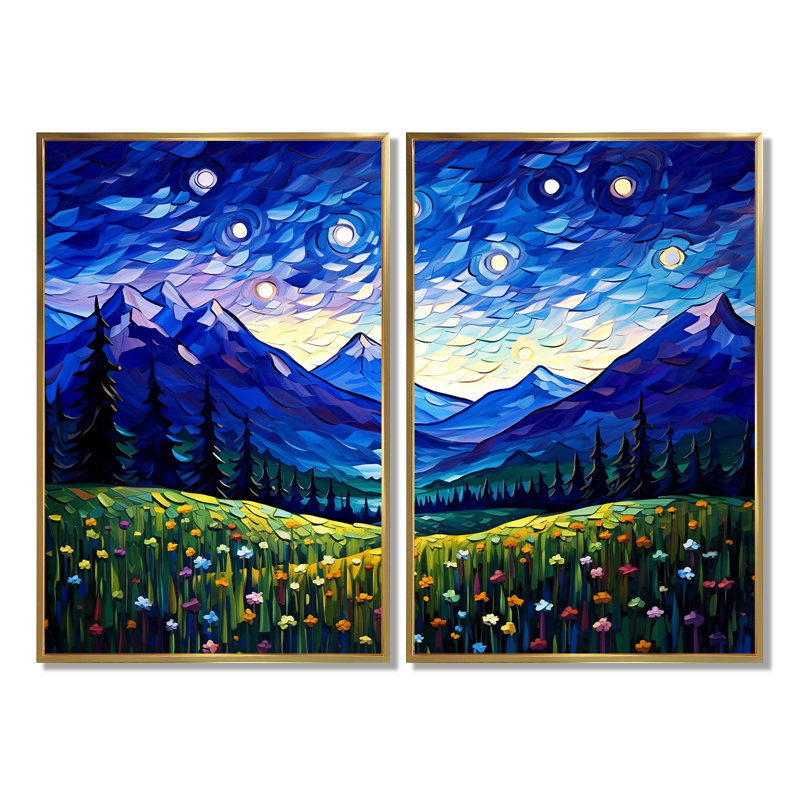 Vangogh - Nuit étoilée au-dessus des montagnes - Vangogh, grandes impressions sur toile, Floater Framed Print without Mat