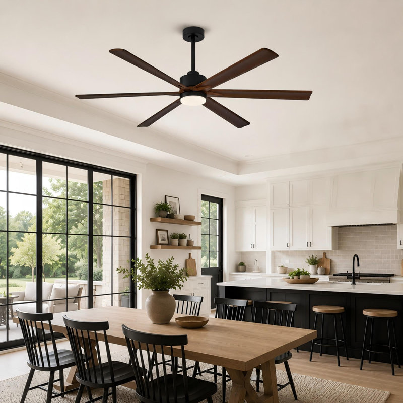 70" Ceiling Fan with Light, 6 Solid Wood Blades