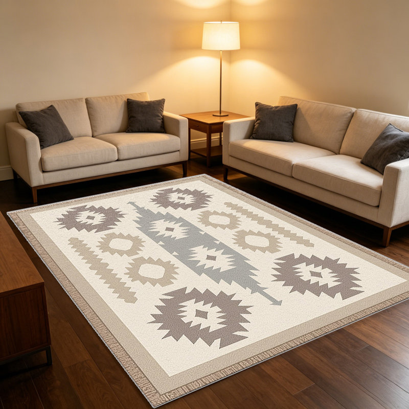Beige Southwestern carpet-easy to clean, machine-washable, soft and comfortable; suitable for door mats, kitchens, living rooms, bedrooms, corridors, and laundry areas. Easy to clean, durable carpet for home decoration.