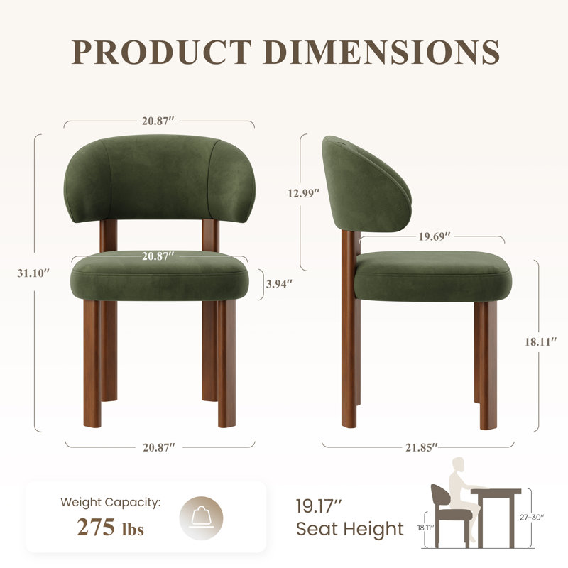 Chaise rembourrée moderne avec dossier incurvé, Vert
