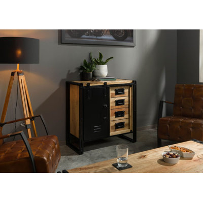BLACKBURN Solid Wood Iron 90 cm W Chest of 4 Drawers