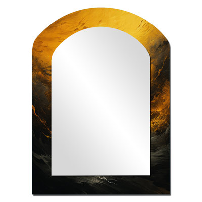 «Yellow Whirling Winds I - Storms Arch Mirror», miroir mural asymétrique jaune, impression sur métal
