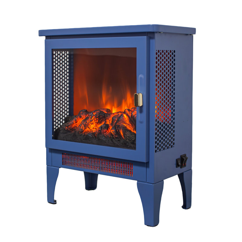 Poêle-cheminée électrique autoportant de 45,7 cm (18 pouces) avec flamme 3D réaliste, coloris bleu classique, /ul - Pour, puissance de chauffage de 1400 W/700 W, 5000's, durée de vie de 50 000 heures, éclairage DEL, style à trois faces, fond