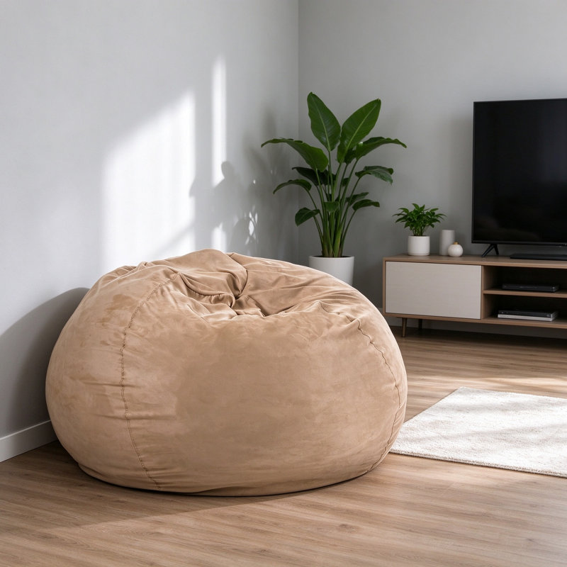 Fauteuil à billes en mousse déchiquetée de 5 pi pour enfants et adultes, housse en microsuède amovible, canapé de plancher pour lire dans la chambre à coucher, rouge
