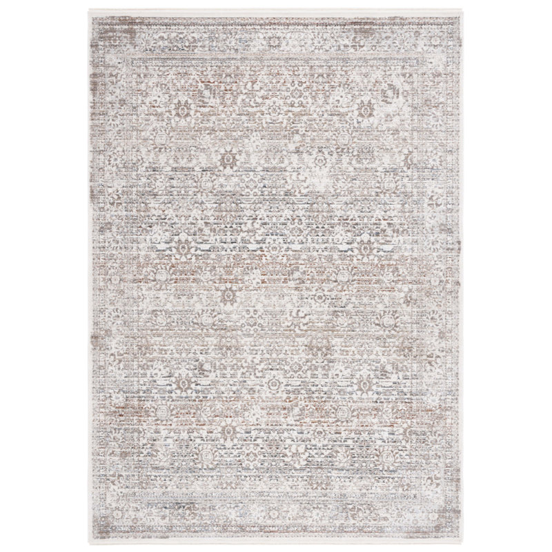 Tapis oriental ivoire / beige en polyester tissé à la machine Sorrels, Rectangle 9 pi x 12 pi
