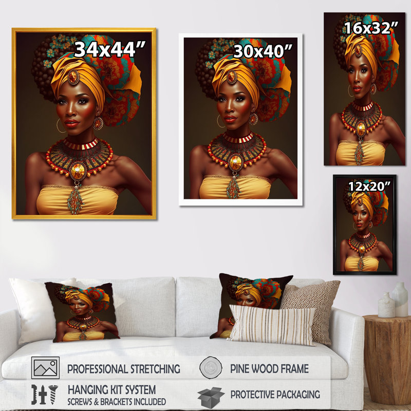 Beauté contemporaine africaine - impression, Cadre doré à une seule photo, H 32 po x l 24 po x P 1 po