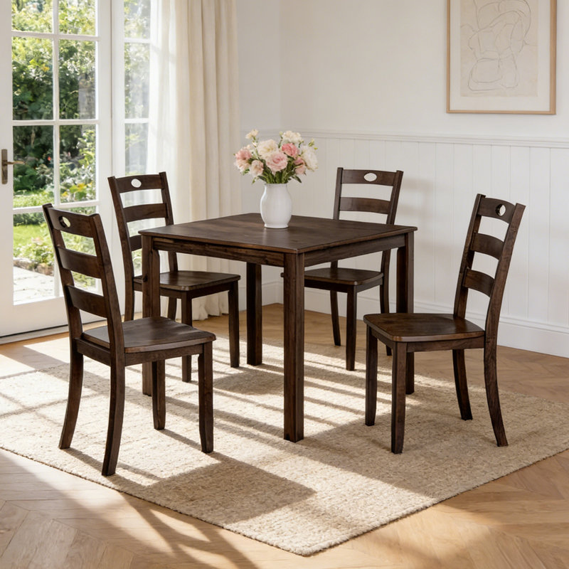 Ensemble de table de salle à manger moderne en bois massif pour 4 personnes, Espresso