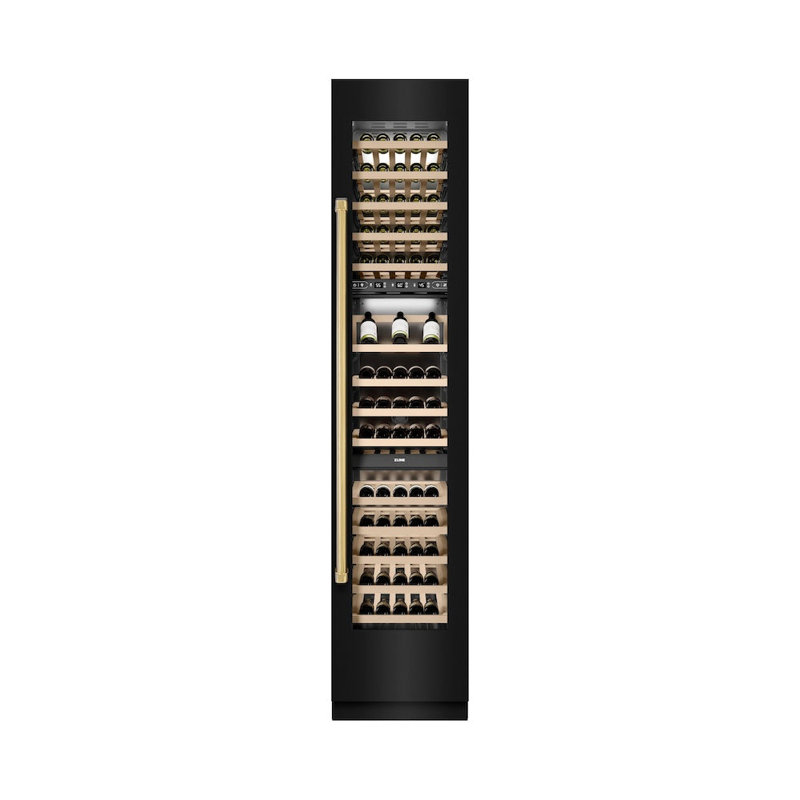ZLINE Autograph 18 in. Black Stainless 68 Bottle Left Hinge Column Wine Cooler with Gold Accents, Gold, Left Handed