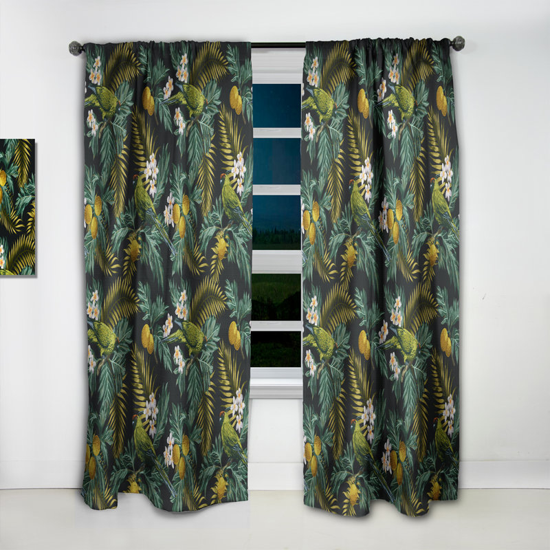 Tropical Leaves Green pattern  Curtain  - Blackout Curtain Single Panel,  52" W x 95" L